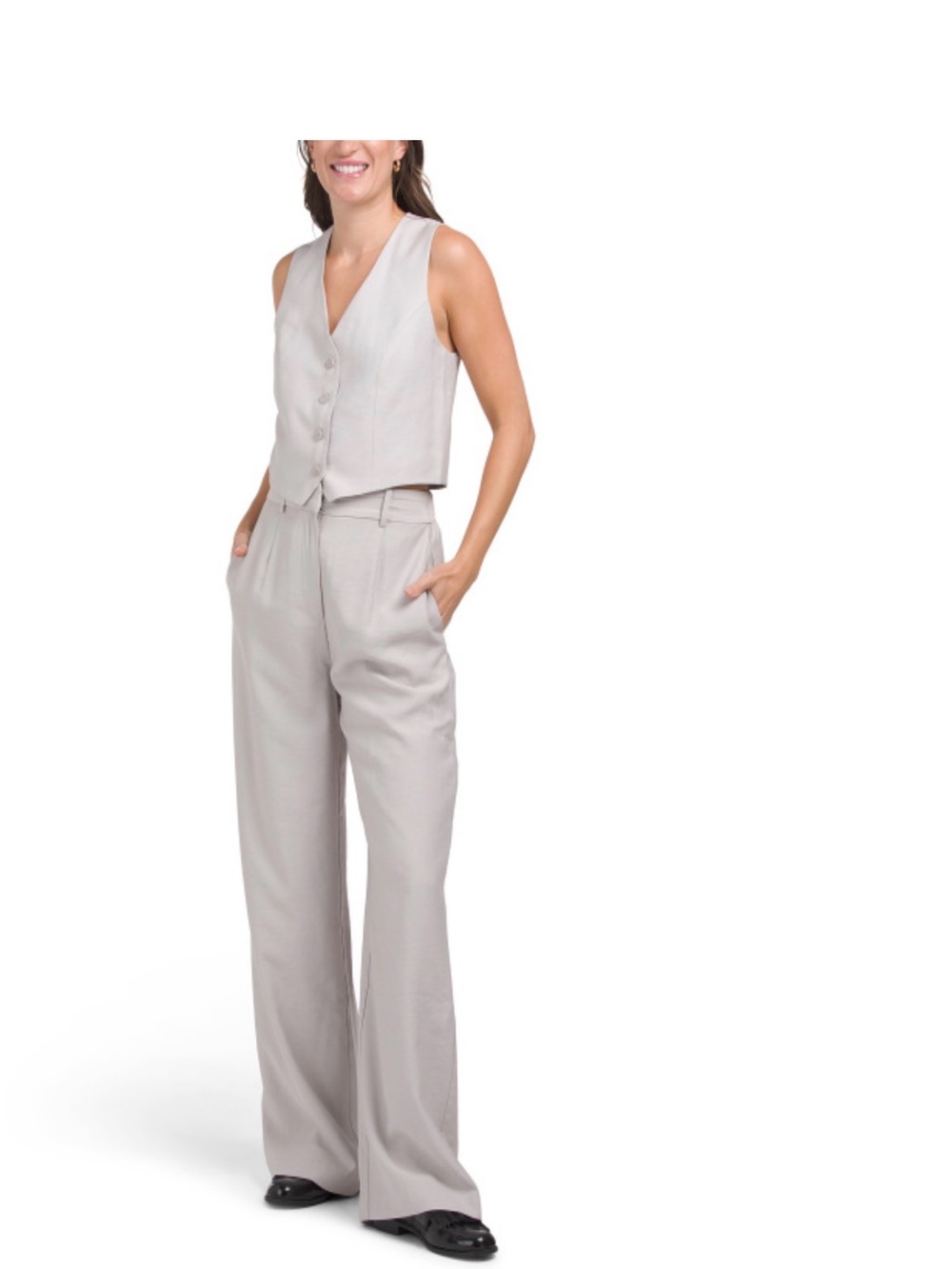 Wayf Light Gray Wide-Leg Pants with Matching Vest